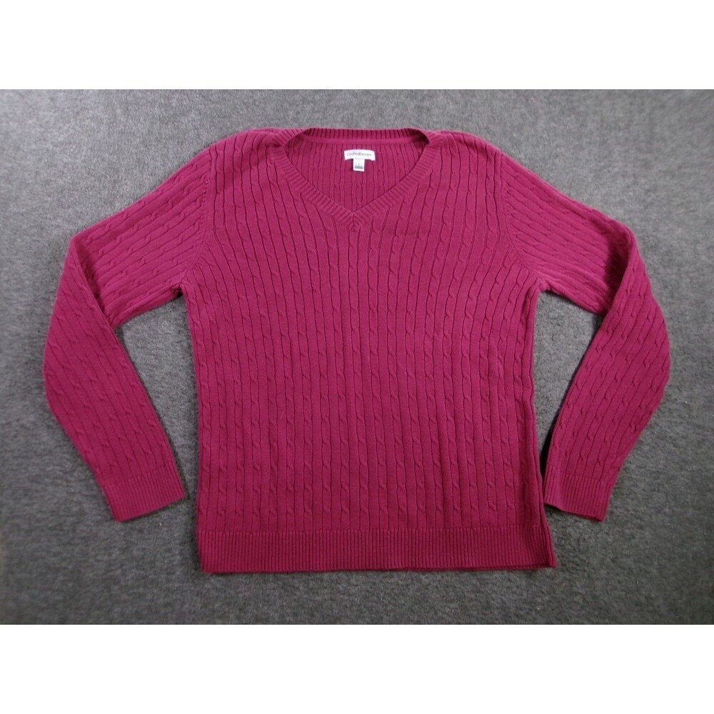 Croft Barrow Sweater Womens Large Purple V Neck Knit Pullover Causal Cozy